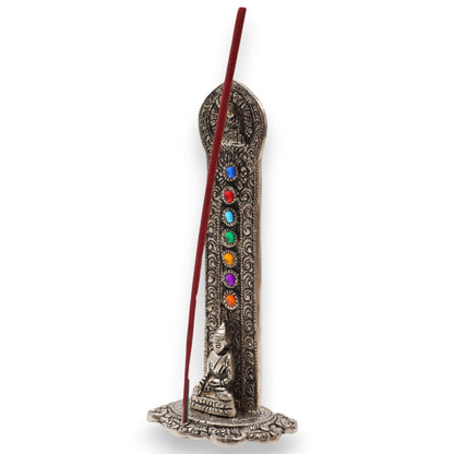 Porta-incienso Buda Torre 7 Chakras 16x6x7cm - Portainciensos de aluminio hechos a mano