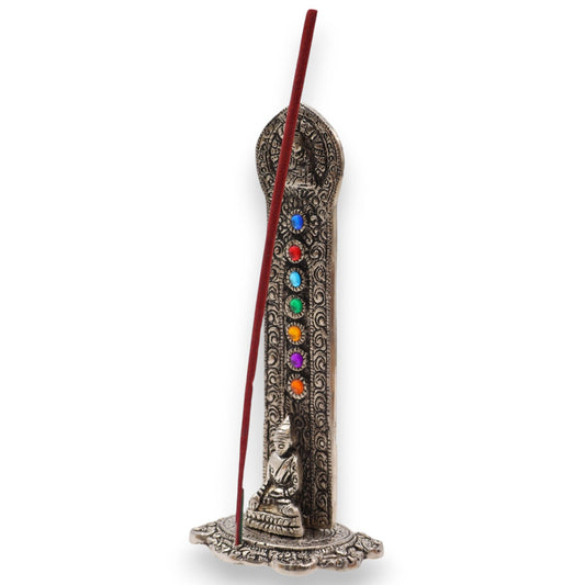 Porta-incienso Buda Torre 7 Chakras 16x6x7cm - Portainciensos de aluminio hechos a mano