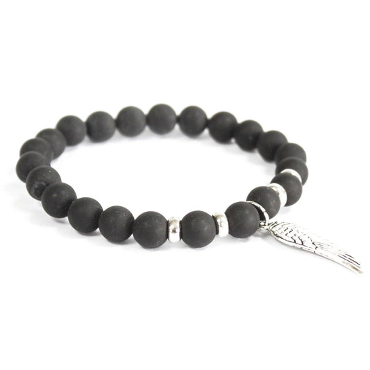 Ala de ángel / Ágata negra - Pulsera de piedras preciosas - Pulseras y Collares de Piedras Preciosas