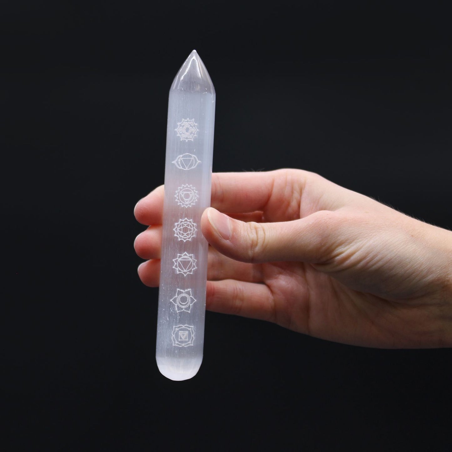 Varita Selenita - 16 cm (Punto uno Extremo) 7 Chakra - Varitas de Selenita, artesanal
