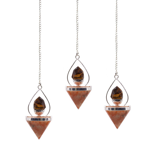 Gemstone Lantern of Life Pendulum - Sunstone & Tigereye - Péndulos Especiales Mágicos