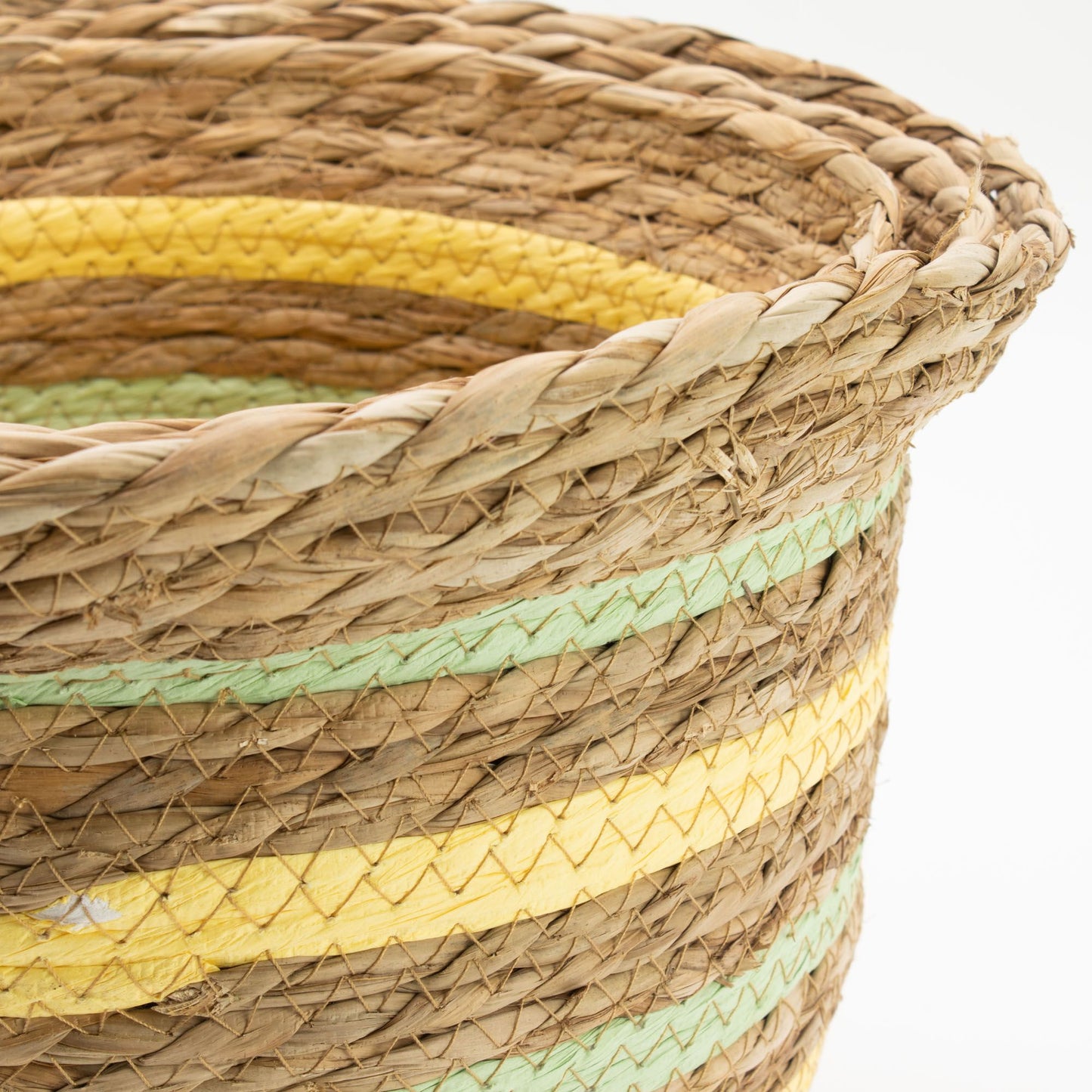 Cestas con forma de jarrón de hierba marina y paja - Amarillo natural y verde - Juego de 3