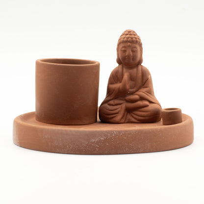 Plato de incienso de Buda multiuso - Estilo terracota natural - Placas de incienso de Buda