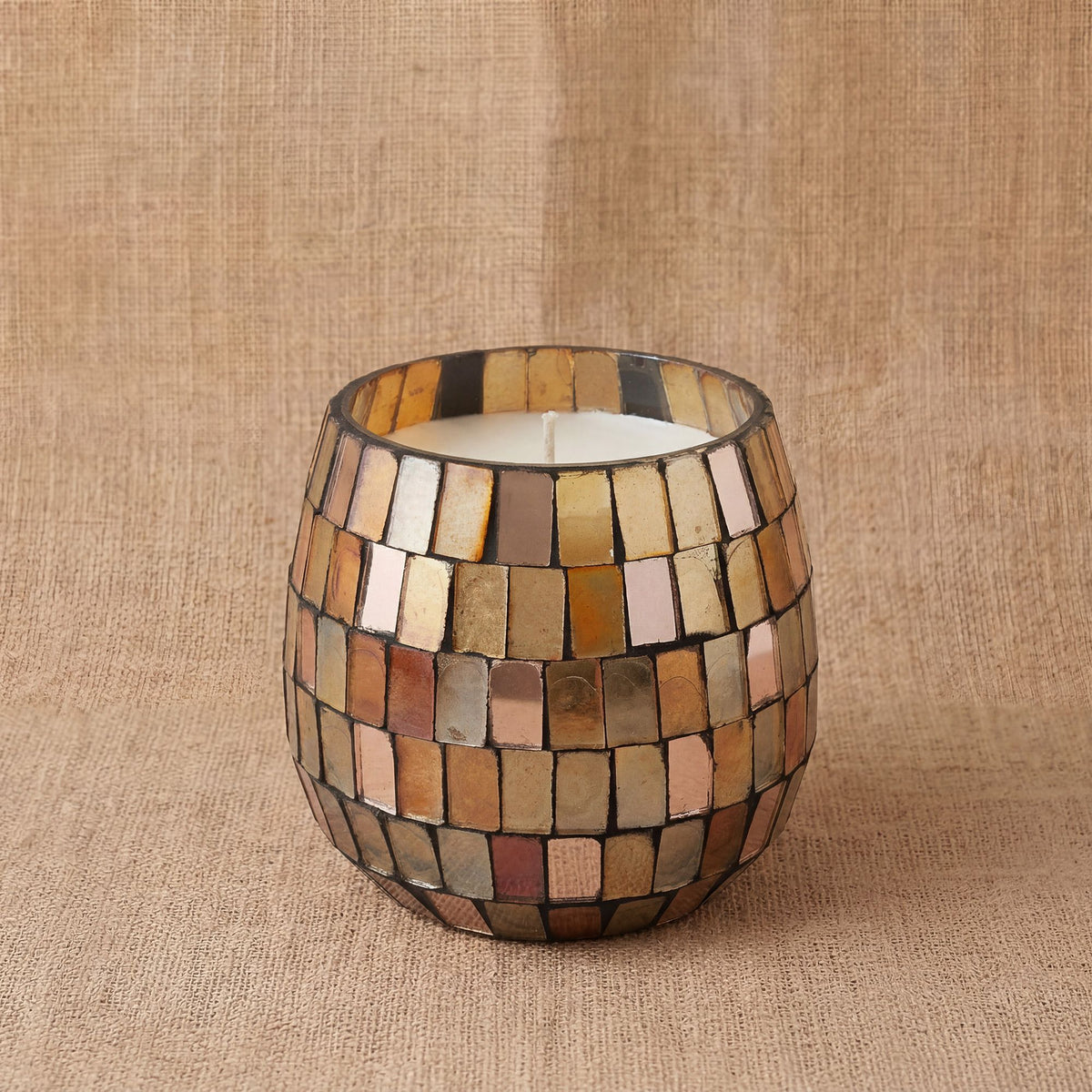 Velas en frascos de vidrio pequeños - Mosaico ámbar