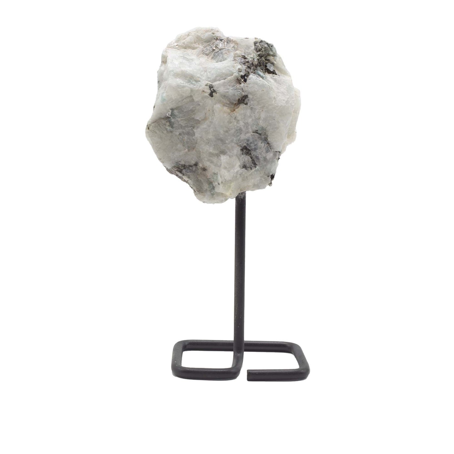 Muestra mineral en soporte metálico - Piedra lunar arcoíris