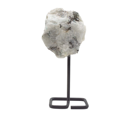 Muestra mineral en soporte metálico - Piedra lunar arcoíris