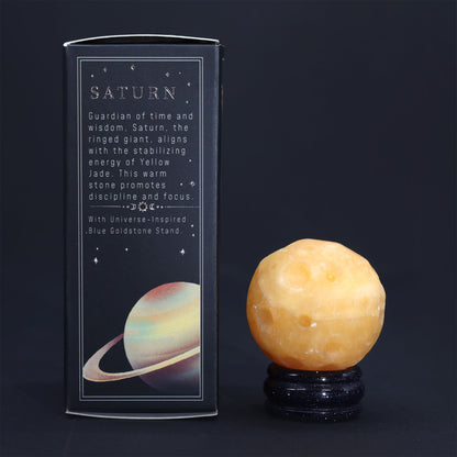 1x Planeta de Jade Amarillo con Soporte Solar (SATURNO) - 40mm - Planetas de piedras preciosas con apoyo solar