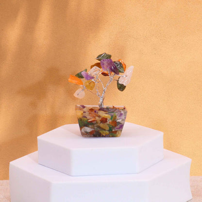 Mini árbol de piedras preciosas sobre base de orgonita - Piedras múltiples (15 piedras) - Mini Árboles De Piedras Preciosas