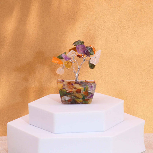 Mini árbol de piedras preciosas sobre base de orgonita - Piedras múltiples (15 piedras) - Mini Árboles De Piedras Preciosas