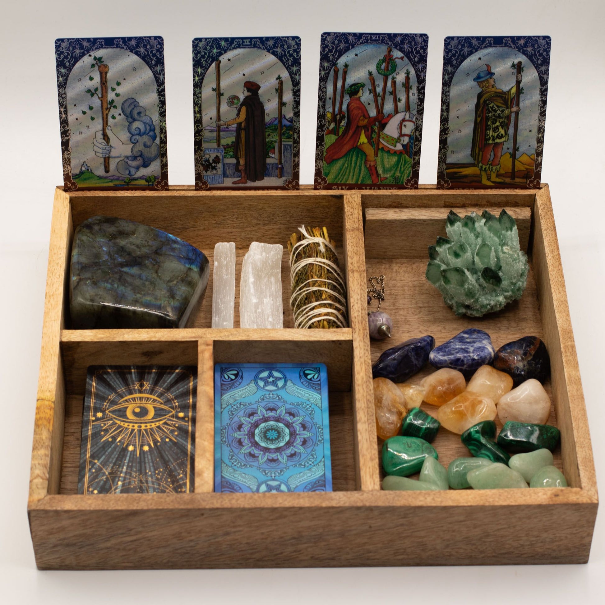 Caja de tarot de cuatro compartimentos con soporte para cartas - Almacenamiento de cartas del Tarot y cajas de lectura, Artis