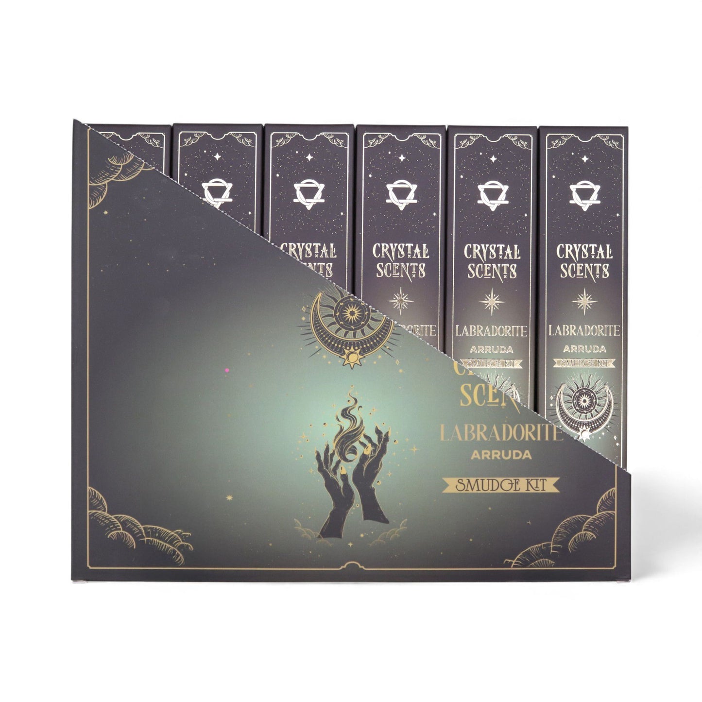 Cristal de Labradorita Aromas de Purificación Incienso - Ruda - Incienso Smudge de Crystal Scents, Artisan Product