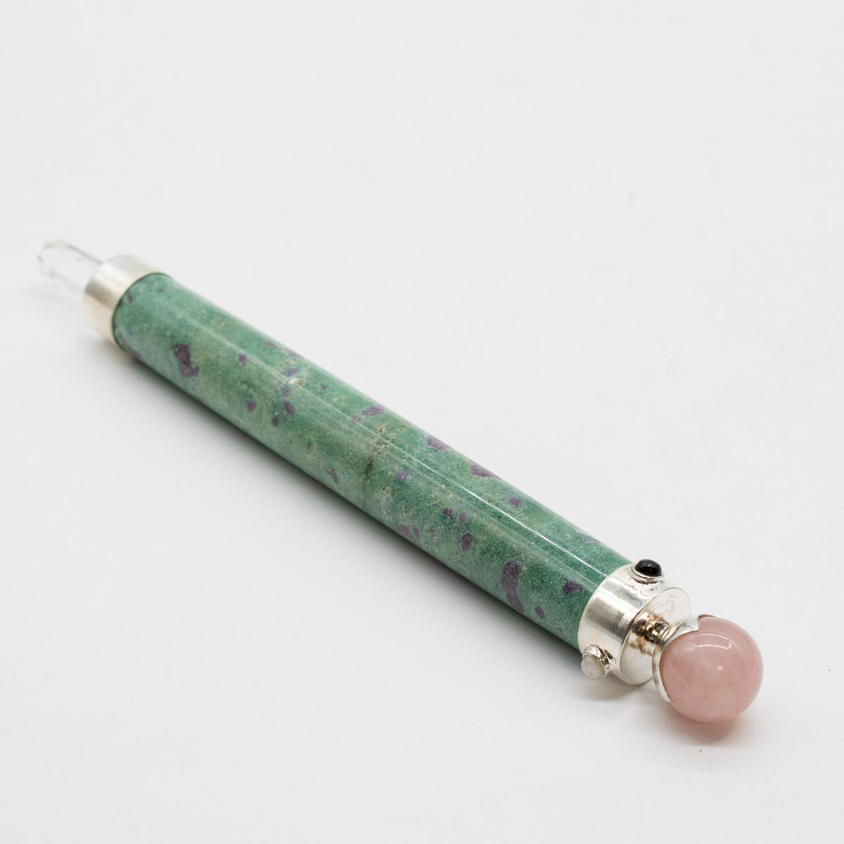 Varita de Corazón Verde - Rubí Fuchsite Cuarzo Rosa con bola de cristal en la parte superior - 23 cm