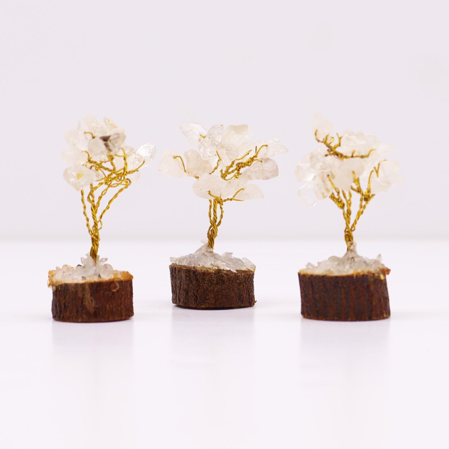 Mini árbol de piedras preciosas sobre base de madera - Cuarzo de roca (15 piedras) - Mini Árboles De Piedras Preciosas