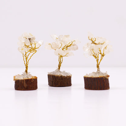 Mini árbol de piedras preciosas sobre base de madera - Cuarzo de roca (15 piedras) - Mini Árboles De Piedras Preciosas