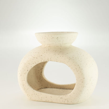 Quemador de Aceite Cerámico Zen - Guijarro Ovalado - Blanco Roto Moteado