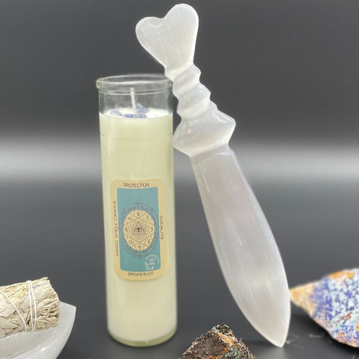 Cuchillo Ritual Selenite Lrg - Espiral (25cm)
