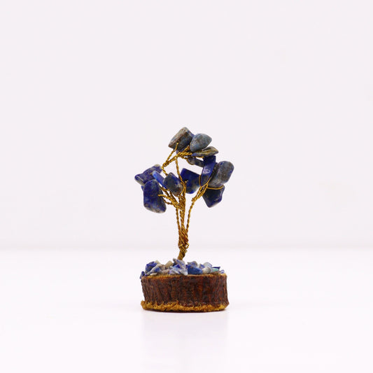 Mini árbol de piedras preciosas sobre base de madera - Sodalita (15 piedras)