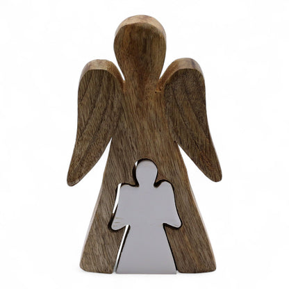 Ángel de Madera de Mango dentro de Ángel - Esmalte Blanco - 15 cm