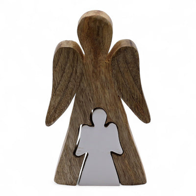 Mango Wood Angel in Angel - White Enamel - 15 cm