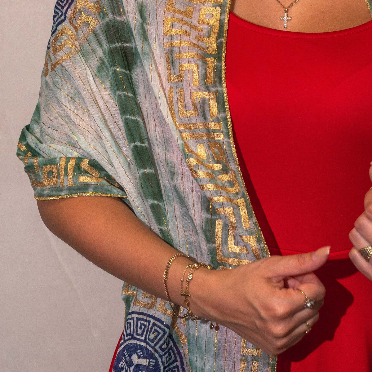Nomad Sari Verano Marbella Pañuelo estampado - Verde con Oro (180x50cm)