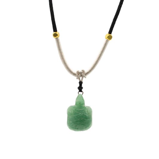 Collier en corde avec pendentif en pierre précieuse - Tortue de jade