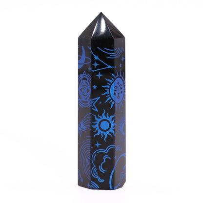 Puntas de Obsidiana Negra (aprox 60-70 gm 9cm) - Historia Mística - Azul Oscuro - Torres de Obsidiana Negra