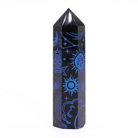 Puntas de Obsidiana Negra (aprox 60-70 gm 9cm) - Historia Mística - Azul Oscuro - Torres de Obsidiana Negra