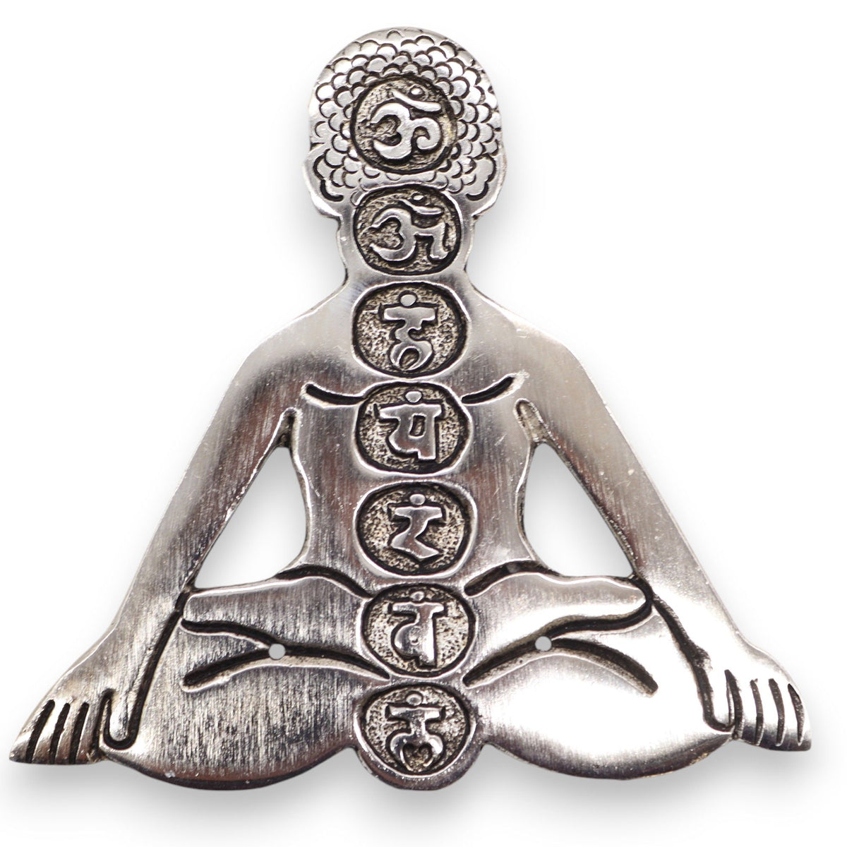 Porta-incienso Yoga Siete Chakras de Aluminio Pulido 12x12cm - Portainciensos de aluminio hechos a mano