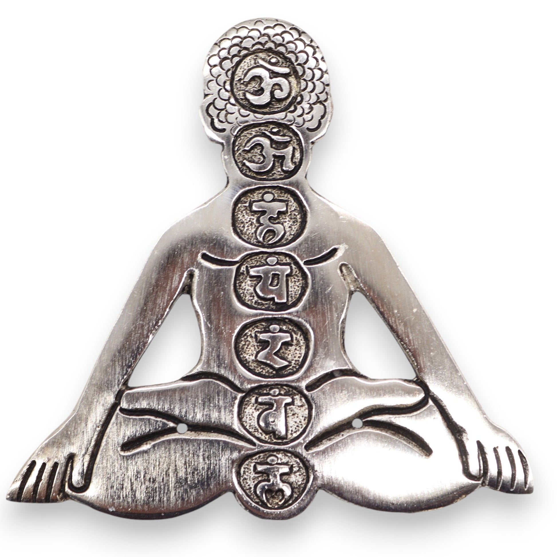 Porta-incienso Yoga Siete Chakras de Aluminio Pulido 12x12cm - Portainciensos de aluminio hechos a mano