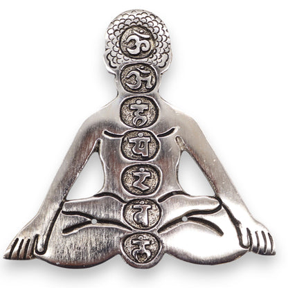Porta-incienso Yoga Siete Chakras de Aluminio Pulido 12x12cm - Portainciensos de aluminio hechos a mano