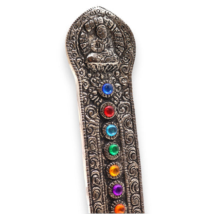 Porta-incienso Buda Torre 7 Chakras 16x6x7cm - Portainciensos de aluminio hechos a mano