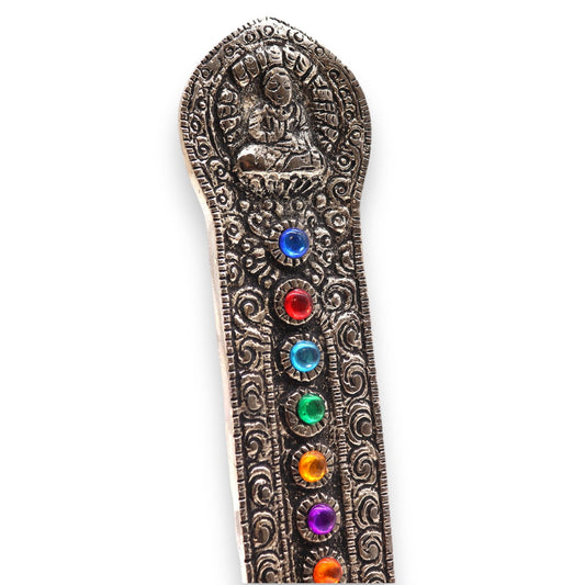 Porta-incienso Buda Torre 7 Chakras 16x6x7cm - Portainciensos de aluminio hechos a mano