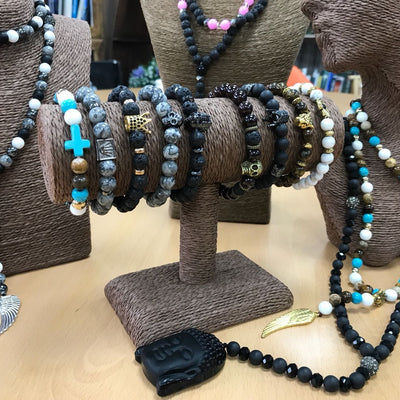 Corona de cristal / Ágata negra - Pulsera de piedras preciosas