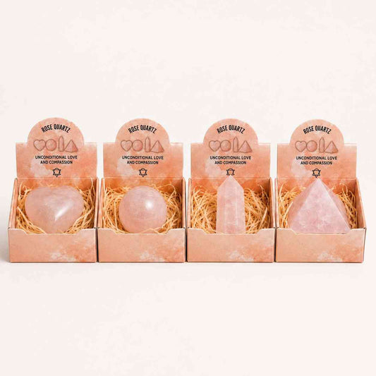 Cuatro Formas de Gemas - Cuarzo Rosa - Formas variadas de gemas