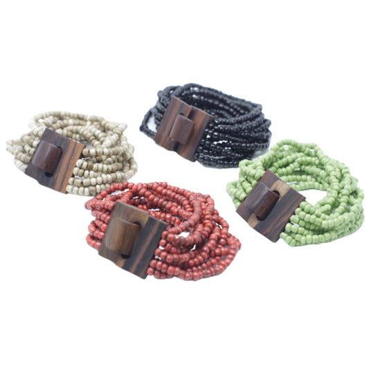 Brazalete de cuentas múltiples con cierre de madera - Surtido de colores