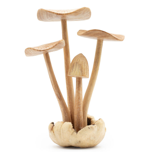 Handmade Parasitic Wood Art Carving - Set of 4 Large Mushrooms