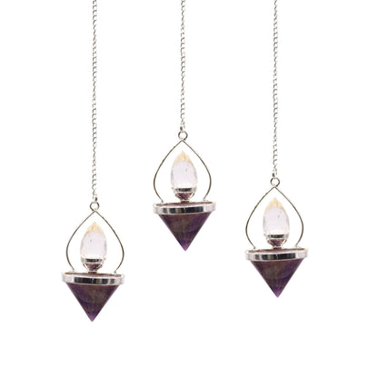Gemstone Lantern of Life Pendulum - Amethyst & Rock Quartz - Péndulos Especiales Mágicos