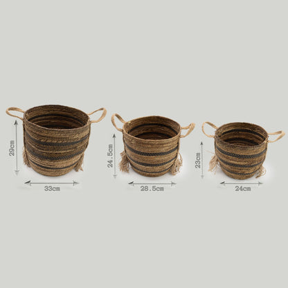 Cestas grandes de hoja de plátano y pasto marino - marrón natural - set de 3
