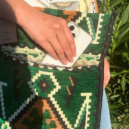 Bolso bandolera de fiesta Kilim verde esmeralda - Bolsos de Kilim