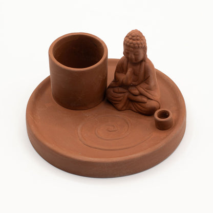 Plato de incienso de Buda multiuso - Estilo terracota natural - Placas de incienso de Buda