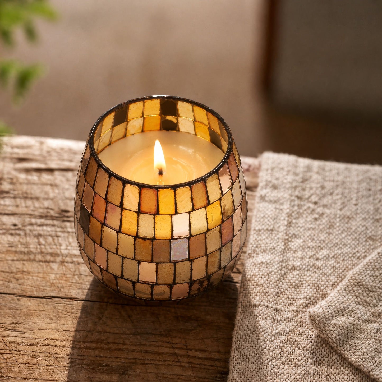 Velas en frascos de vidrio pequeños - Mosaico ámbar