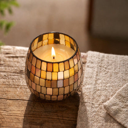 Velas en frascos de vidrio pequeños - Mosaico ámbar