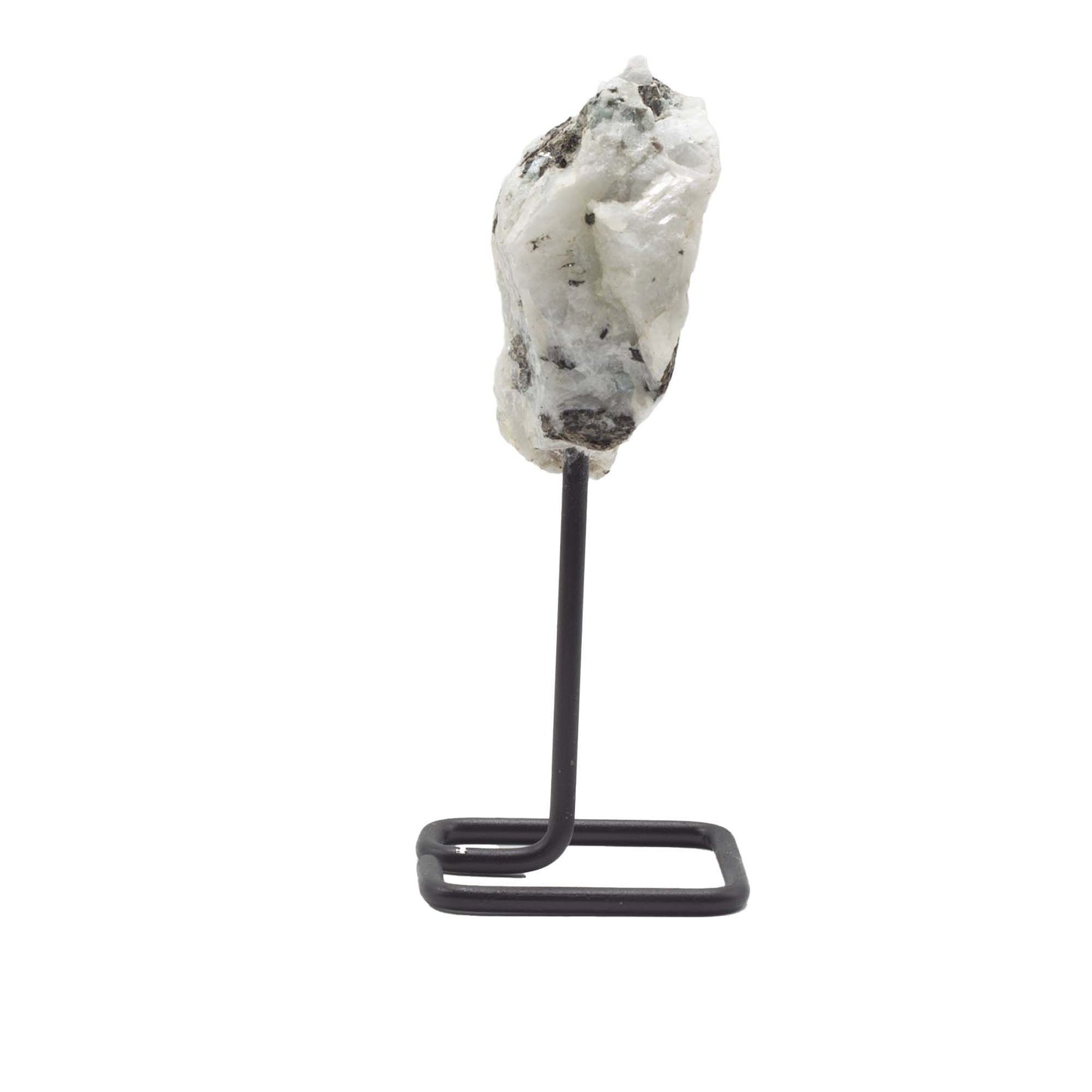 Muestra mineral en soporte metálico - Piedra lunar arcoíris