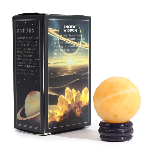 1x Planeta de Jade Amarillo con Soporte Solar (SATURNO) - 40mm - Planetas de piedras preciosas con apoyo solar