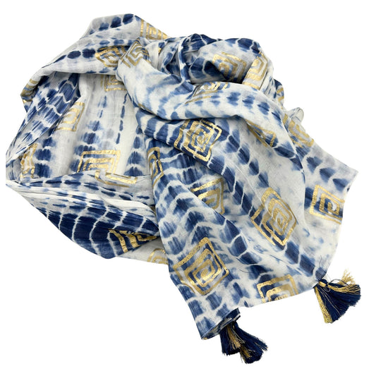 Colección Nómada Sari Mediterráneo - Pareo - Azul Teñido Anudado & Estampado | Colección Mediterránea Nomad Sari | El Bazar d