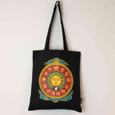 Bolso tote icónico y clásico - Sol del Zodíaco - Negro 6 oz