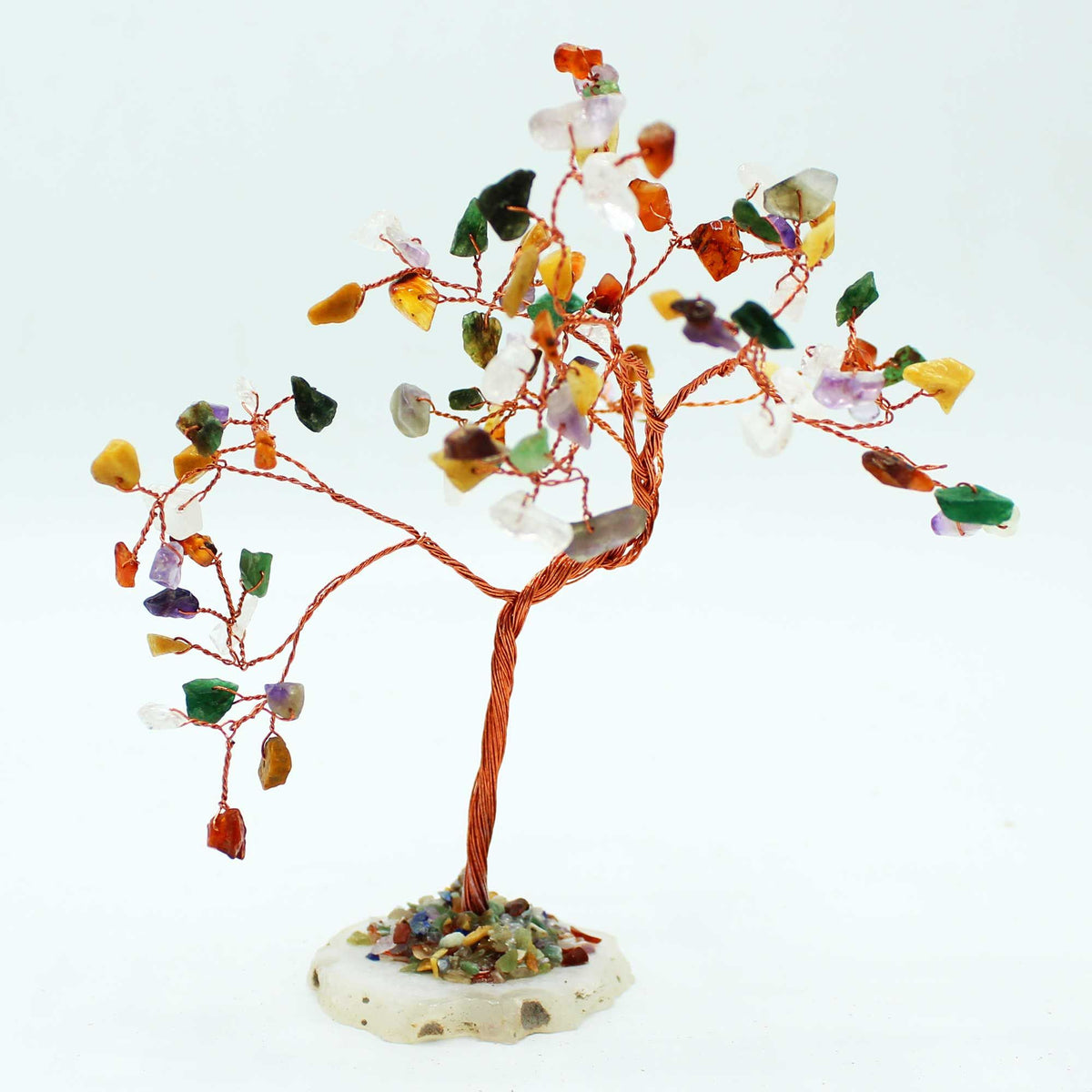 Árbol de piedras preciosas grande: Piedras múltiples sobre base de ágata natural (100 piedras) - Gemstone Wishing Trees