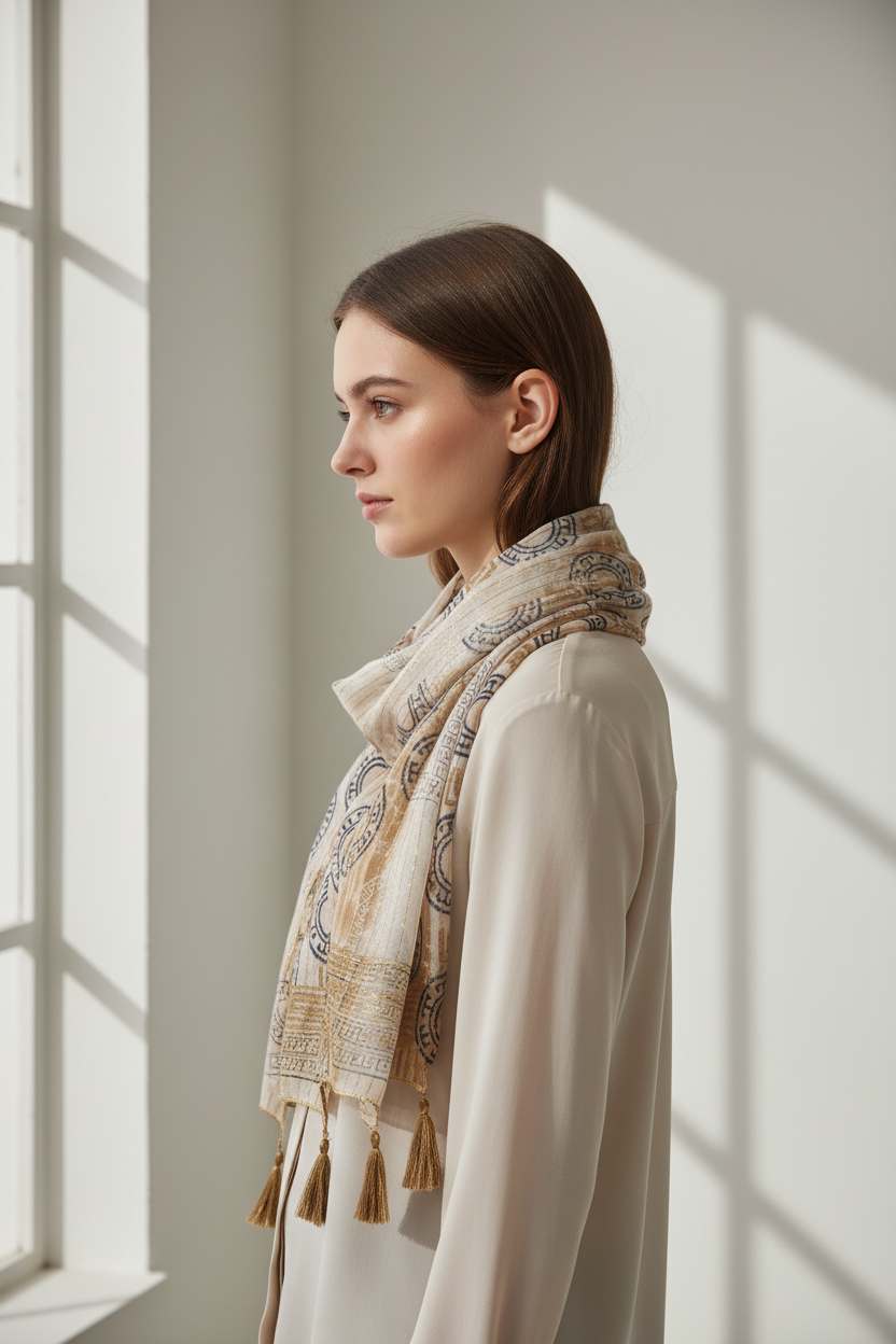 Nomad Sari Bufanda de impresión Marbella de verano - Café con Oro (180x50 cm)