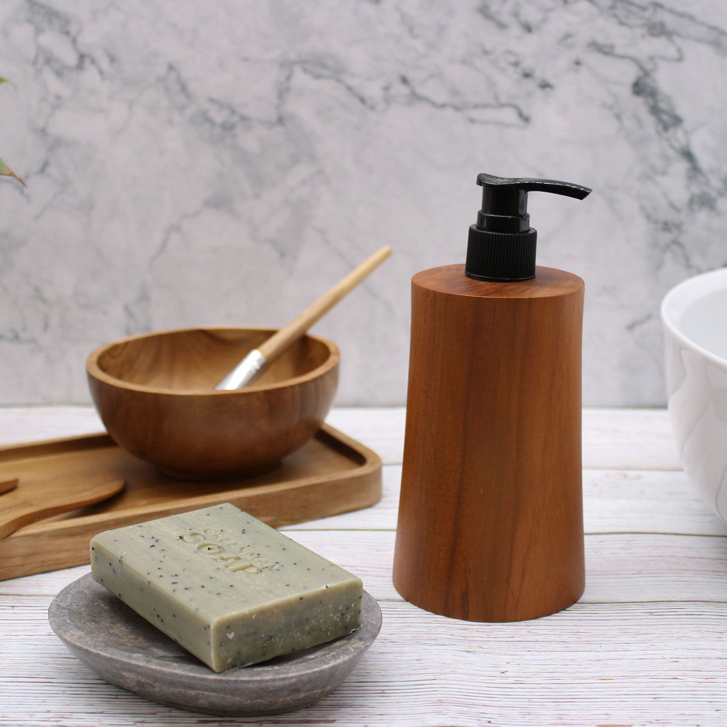Dispensador de jabón de madera de teca natural - Taper