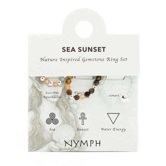 Conjunto de anillos con gemas de ninfa espiritual - Puesta de sol marina